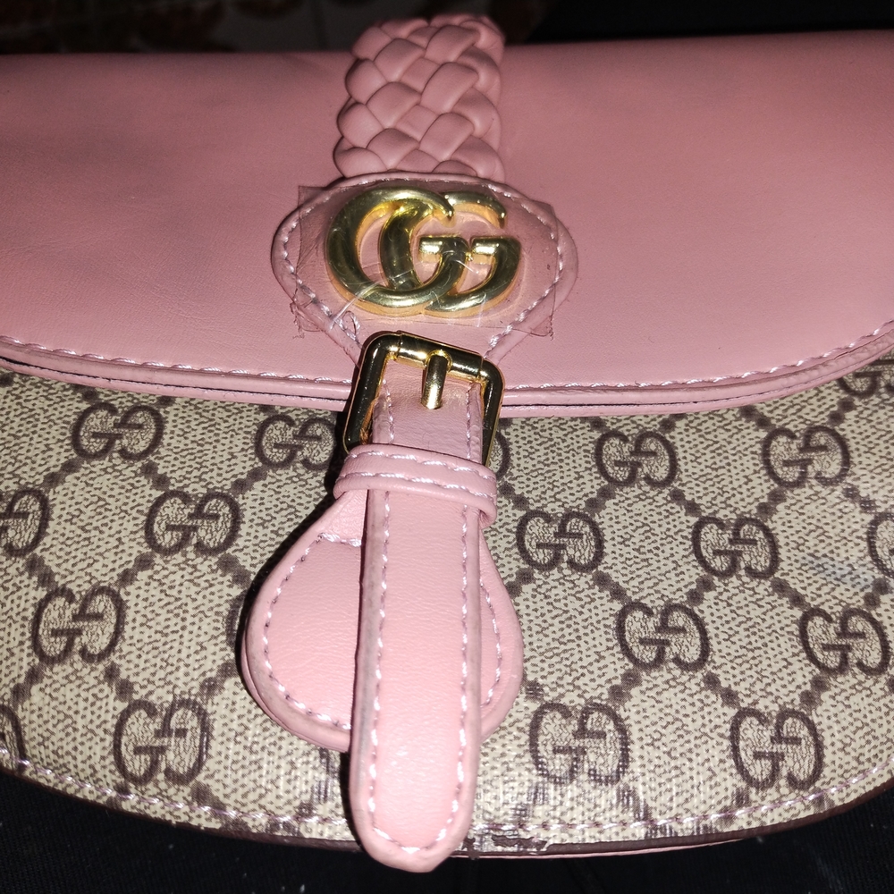 Gucci Pink and Brown Shoulder Bag with Monogram Design